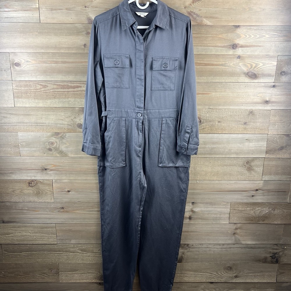 Max Studio Womens Jumpsuit Utility Coveralls Long Sleeve Pockets Gray Medium
